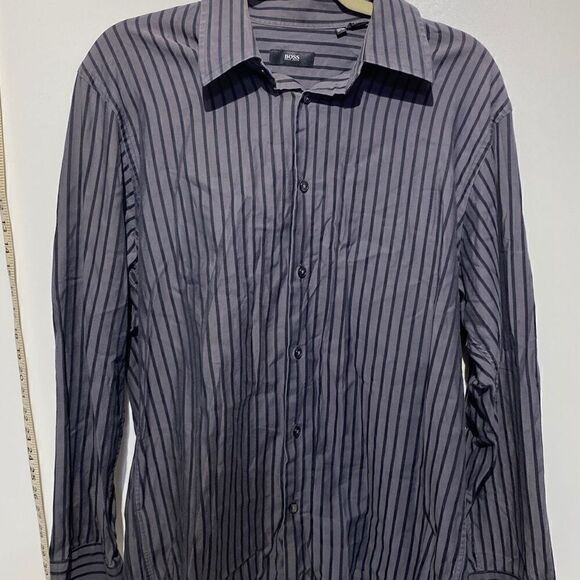 Hugo Boss Men's Stripes Button-Down Long Sleeves Dress Shirt Gray/ Black Size 32 - Picture 1 of 9